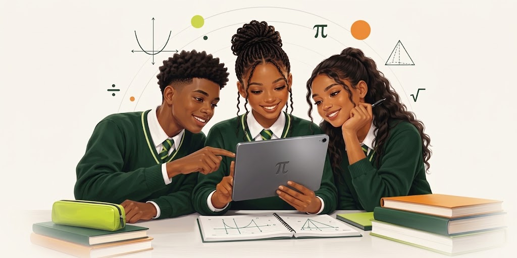 Three classmates learning Mathematics together with LearnBuddy
